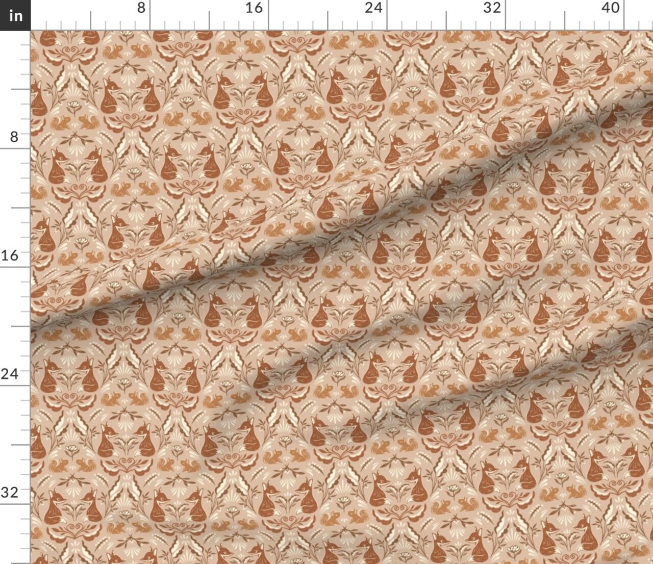 Various Fabrics by the Yard or Fat Quarter Whimsical Fox Damask Squirrel Woodland Animal Forest Nature Neutral Botanical Earth Tone Custom Printed Fabric by Spoonflower